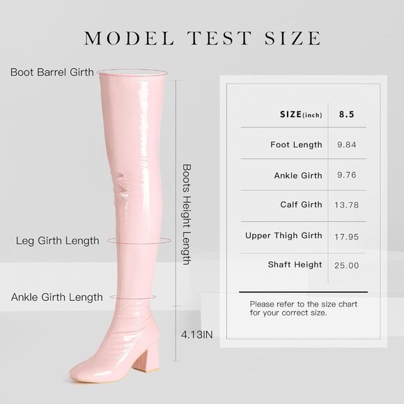 Women Pink Patent Leather PU Chunky Heel Over The Knee Square Toe Long Boot - Picture 7 of 7